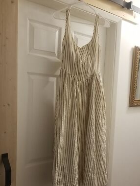 Cream Striped Sleeveless Summer Dress